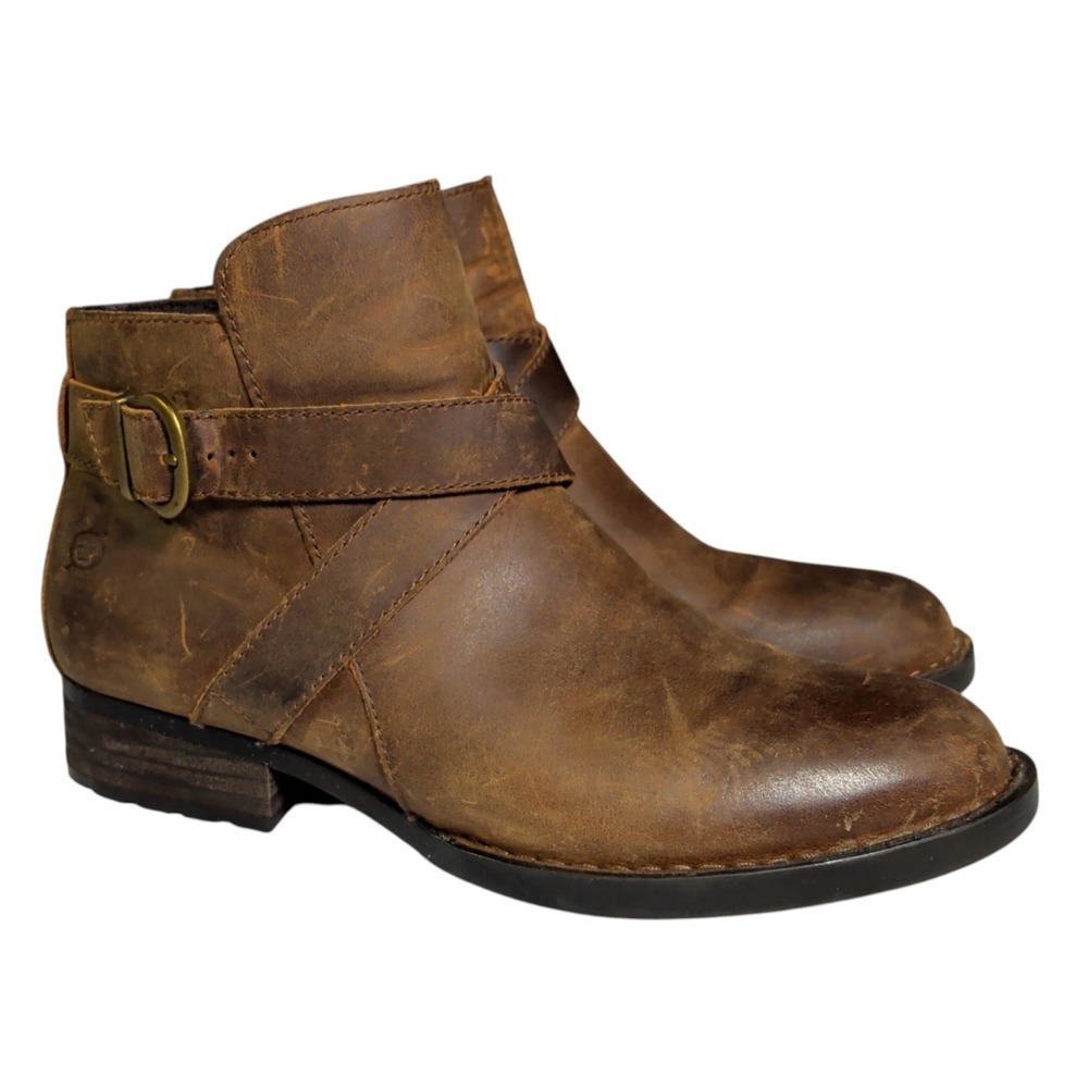 Born Trinculo Boots Women's Size 8.5M Brown Leather Side-Zip Ankle F11406 Bootie